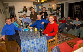 The happy group relax in the hostel
